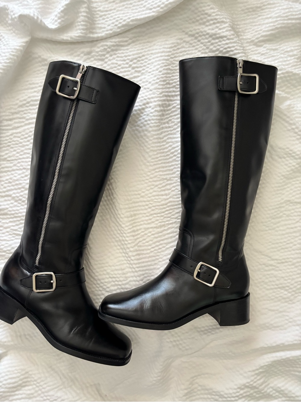 Vince 90’s Style Square Toed Knee High Biker Boots